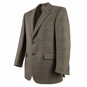 Jos A Bank 42R Sport Coat 100% Wool Glen Plaid Brown Two Button Vented Old World